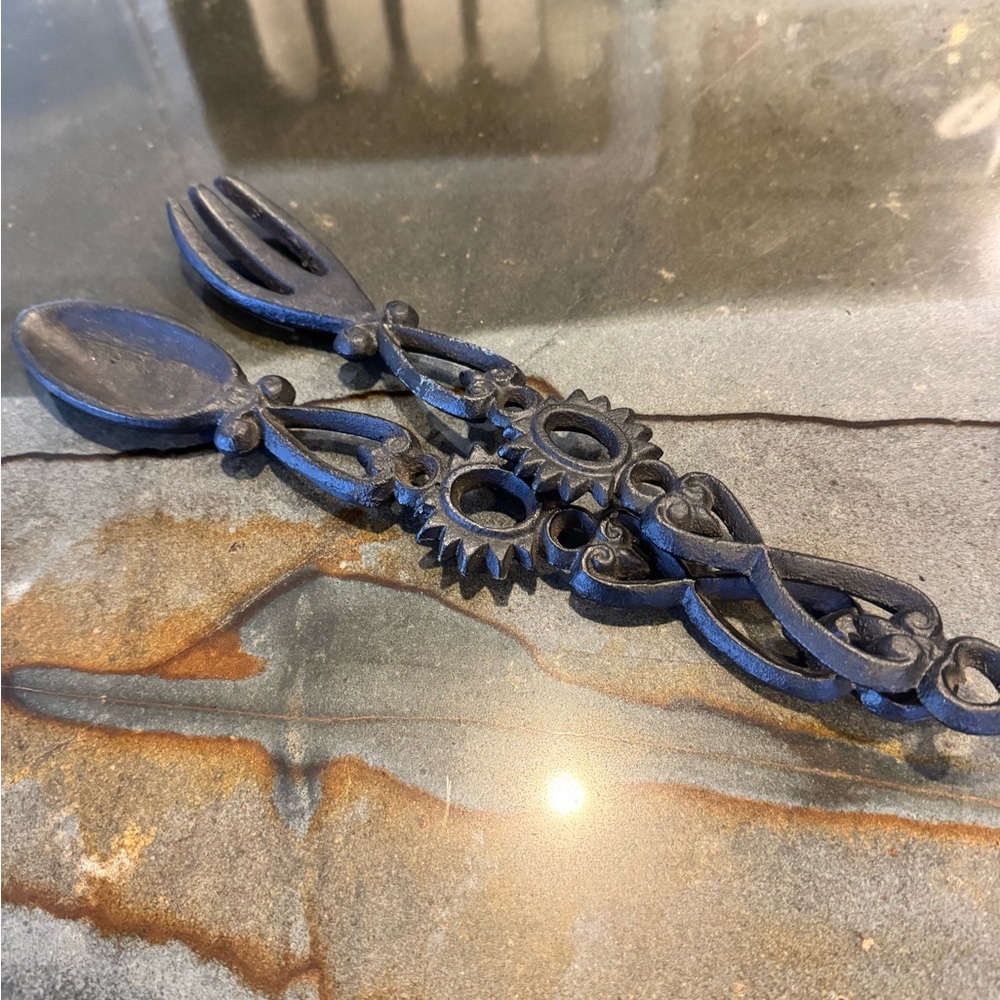 Ornate Black Cast Iron Utensil Decor